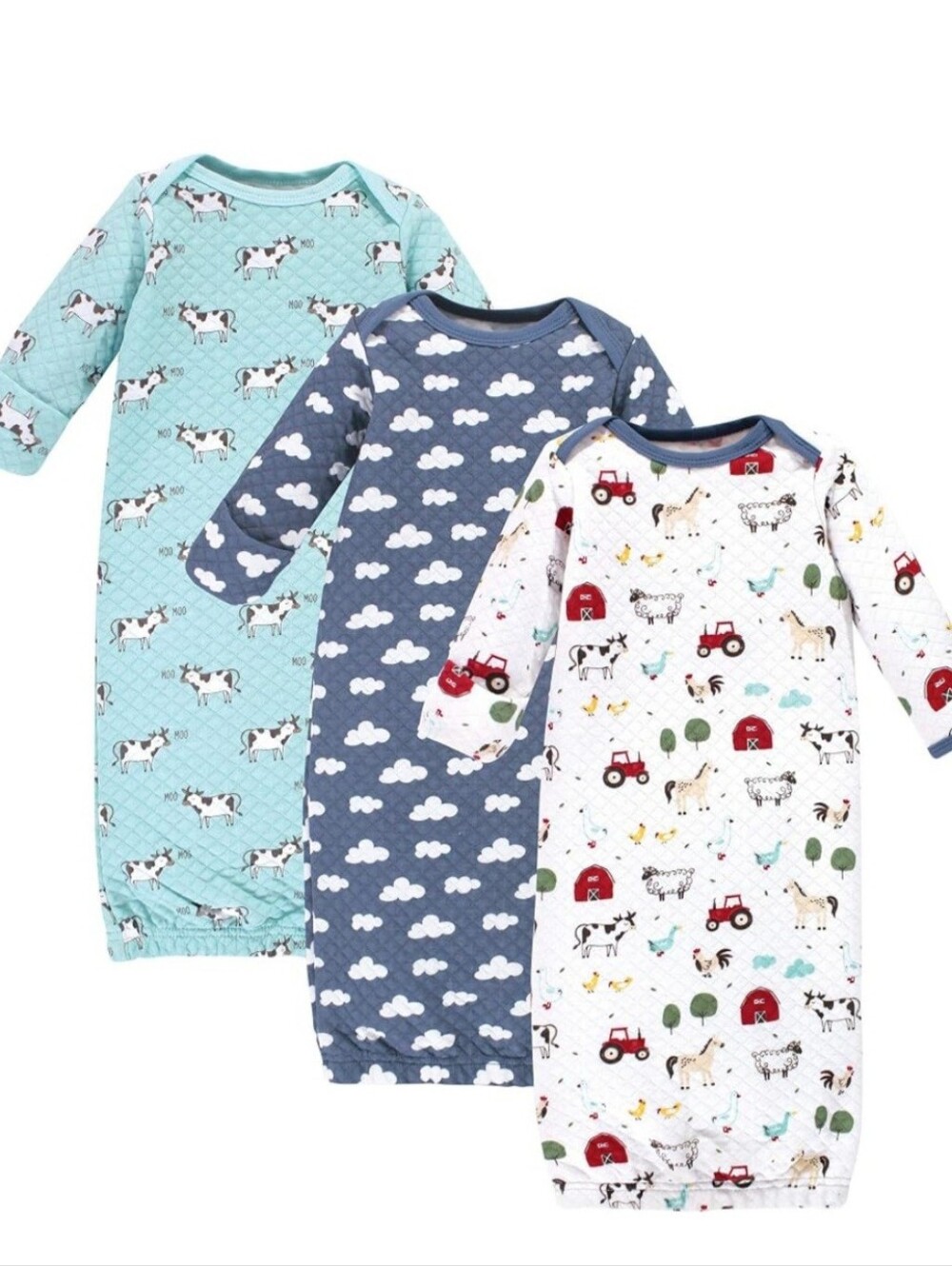 Hudson Baby Unisex Quilted Cotton Gowns 3pk Size 0-6 Months